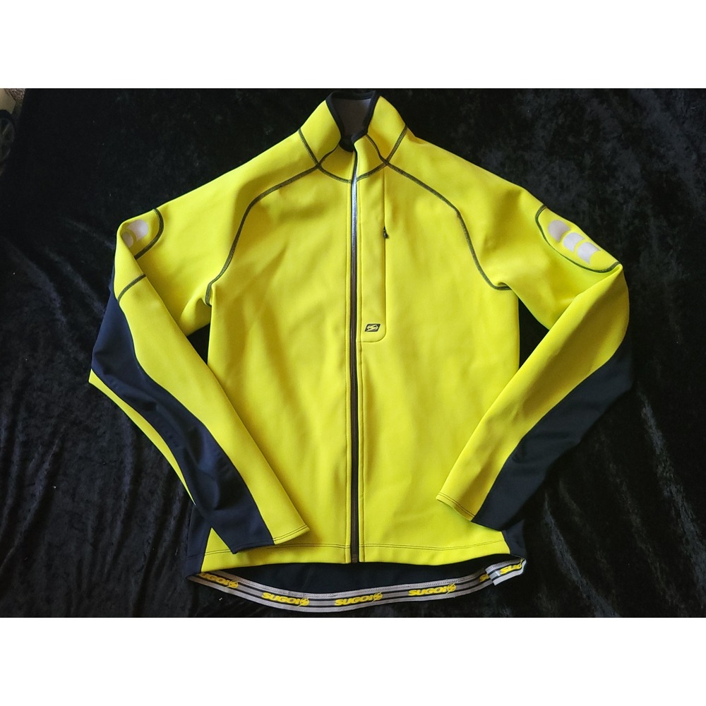 Sugoi Mens Cycling Jacket Neon Yellow Black Reflective Full Zip Bike Coat Medium